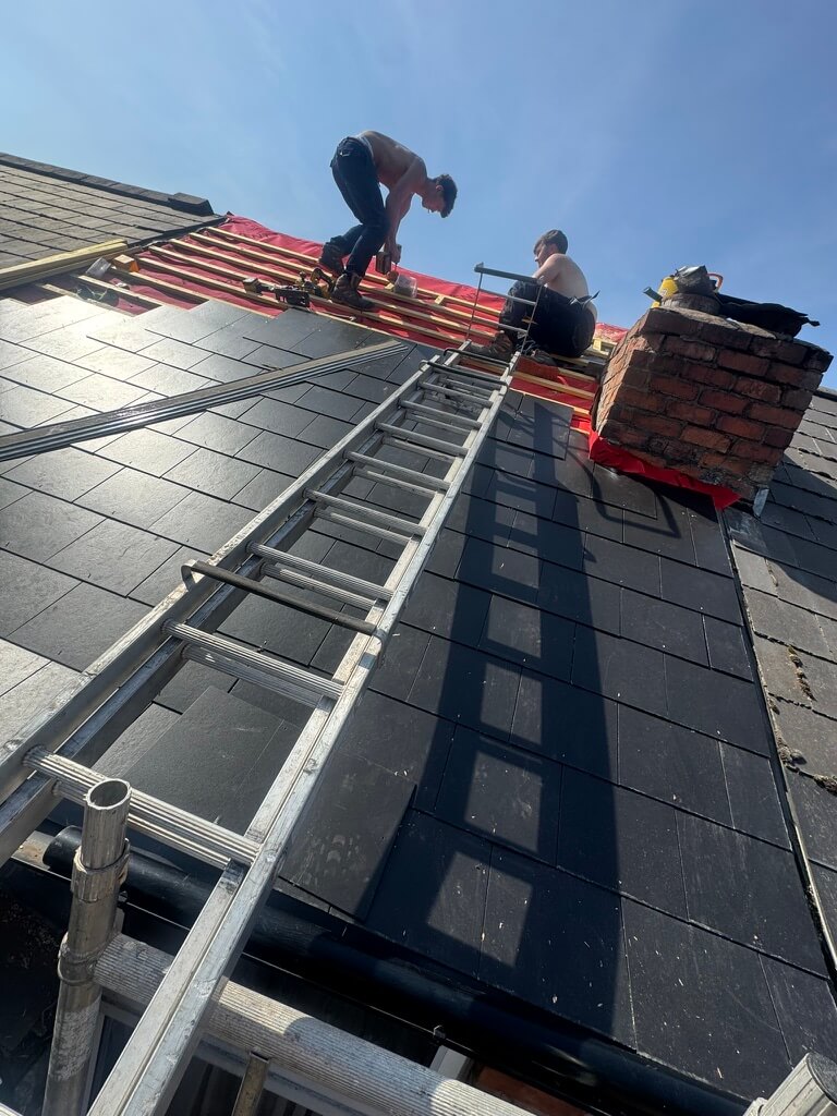 New_Roof_Slate_Tile_Half_Complete_Your_Space_Innovations_Roofing_&_Building_Services_Ltd Partly completed slate-tile roof