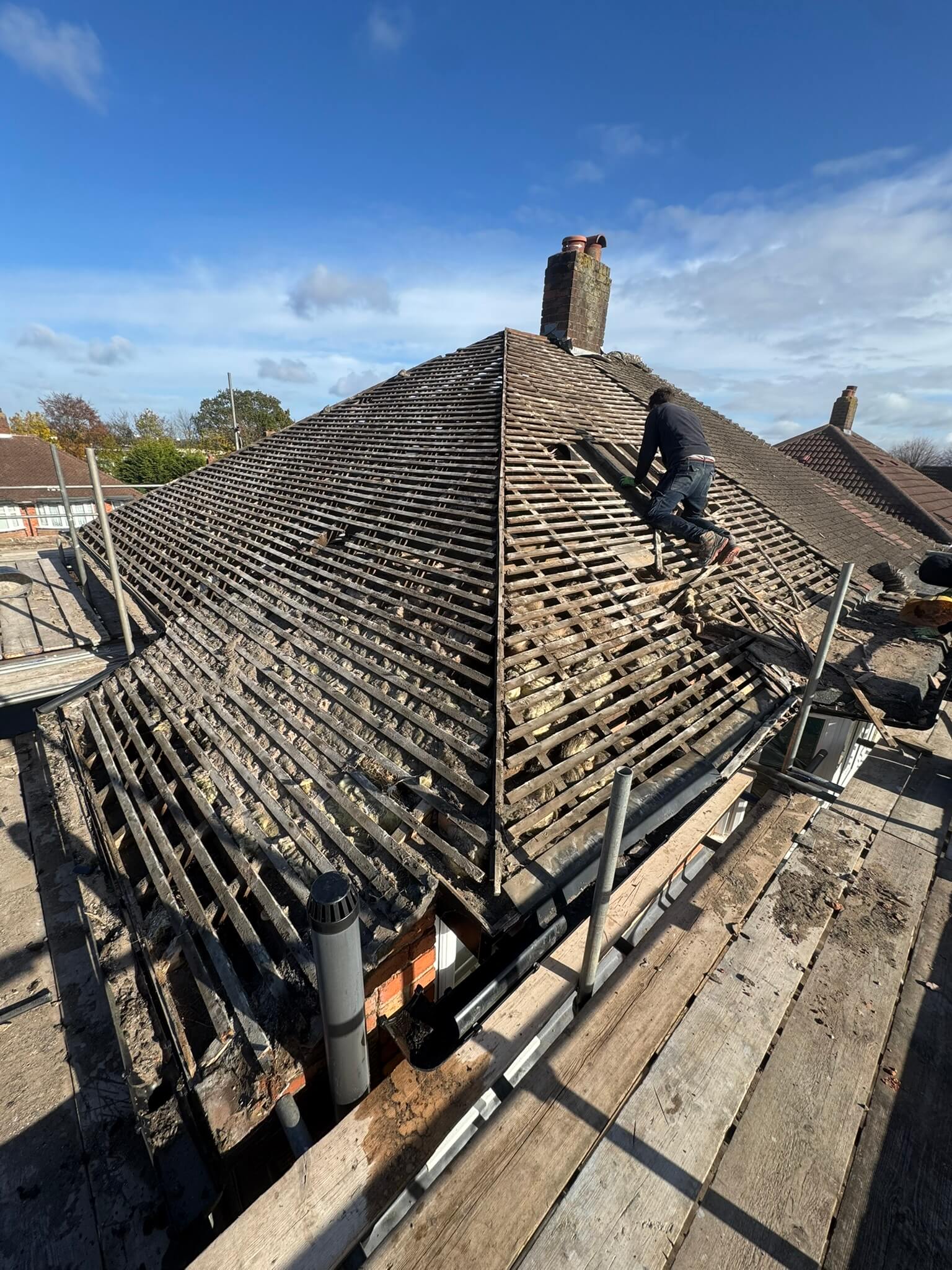 New_Tiled_Roof_Batton_Removal_Stripped_Roof_Your_Space_Innovations_Roofing_&_Building_Services_Ltd Stripped roof during batten removal